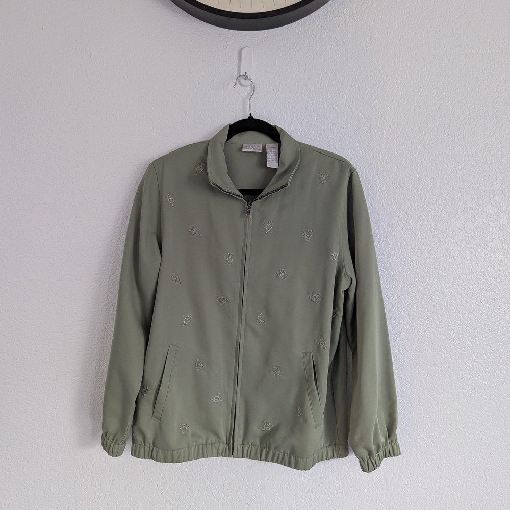 Green Embroidered Zip-Up Jacket
